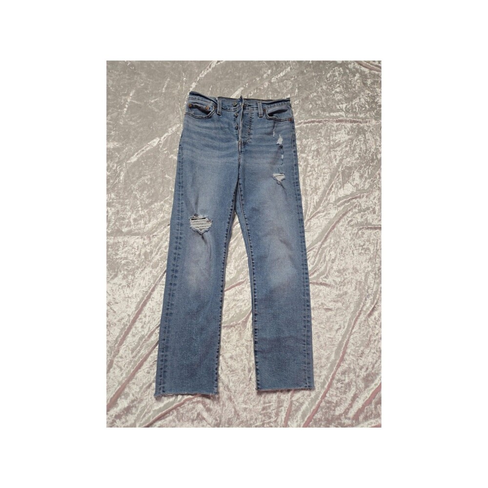 Levi’s Wedgie Straight Button-Fly High-Rise Raw Hem Distressed Jeans Size 29x28